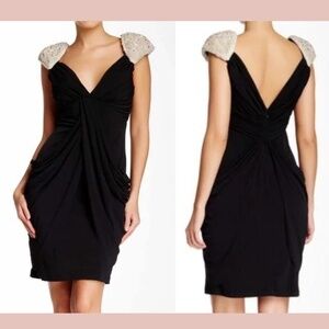 NWT ISSUE New York [ Size 4 ] Embellished Shoulder Jersey Mini‎ Dress Black